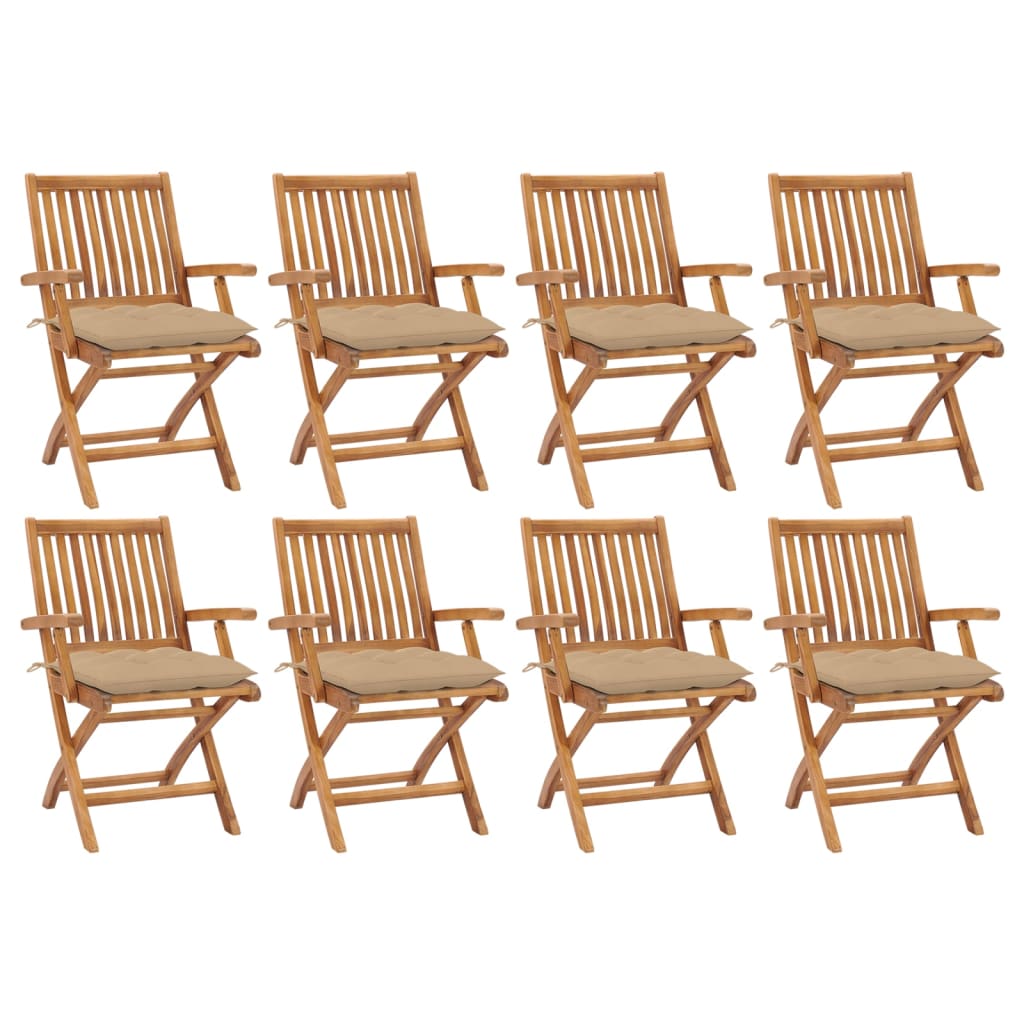 Tuinstoelen Inklapbaar Met Kussens Massief Teakhout Beige 1