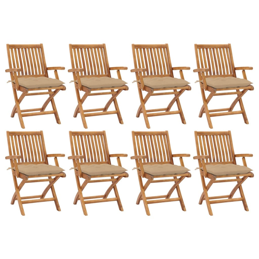Tuinstoelen Inklapbaar Met Kussens Massief Teakhout Beige 1