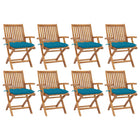 Garden chairs, 8 pcs, foldable, with cushions, solid teak