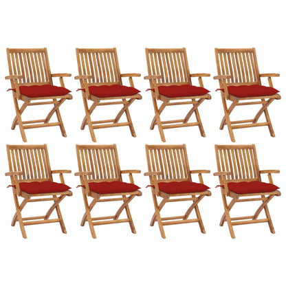 Tuinstoelen Inklapbaar Met Kussens Massief Teakhout Rood 1