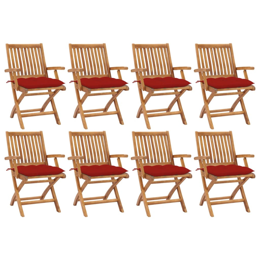 Tuinstoelen Inklapbaar Met Kussens Massief Teakhout Rood 1