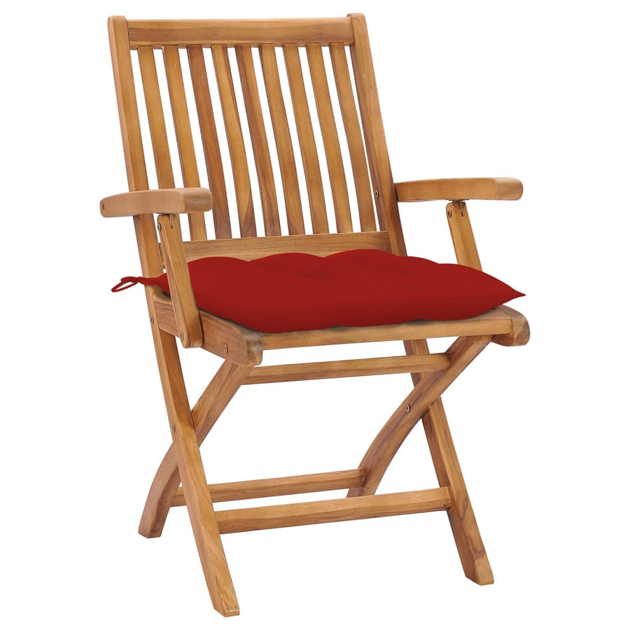 Tuinstoelen Inklapbaar Met Kussens Massief Teakhout Rood 1