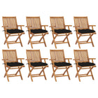 Garden chairs, 8 pcs, foldable, with cushions, solid teak