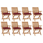Folding Garden Chairs With Cushions Solid Teak Wood Wine Red 1