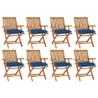 Garden chairs, 8 pcs, foldable, with cushions, solid teak