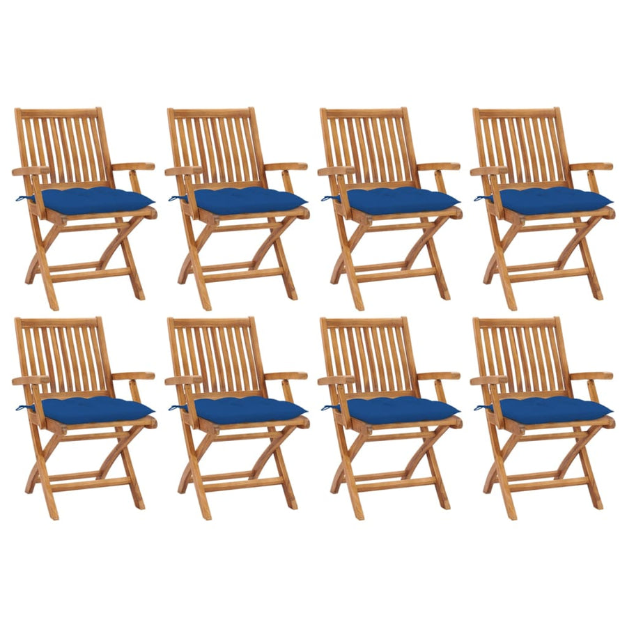 Tuinstoelen 8 st inklapbaar met kussens massief teakhout