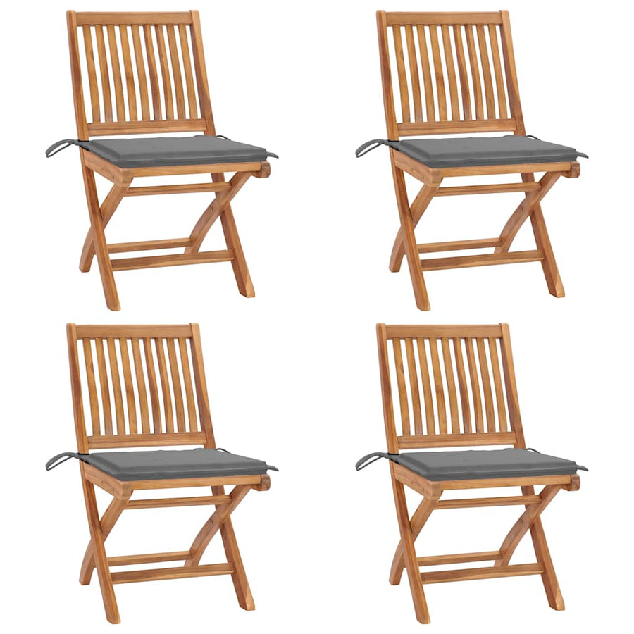 Tuinstoelen Inklapbaar Met Kussens Massief Teakhout Grijs 1 4