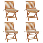 Garden chairs 4 pcs foldable with cushions solid teak wood