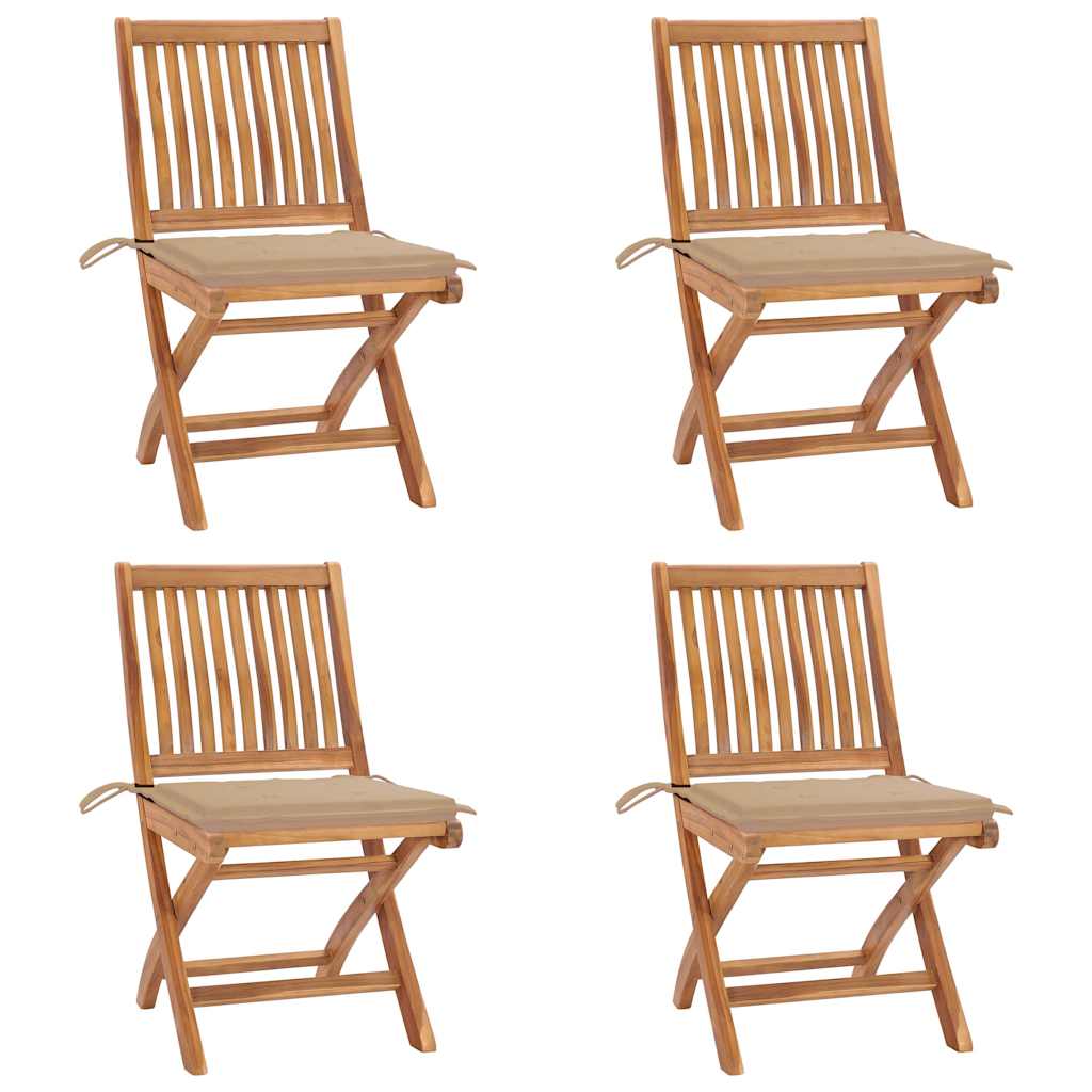 Tuinstoelen 4 st inklapbaar met kussens massief teakhout