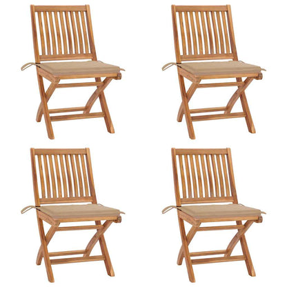 Tuinstoelen 4 st inklapbaar met kussens massief teakhout