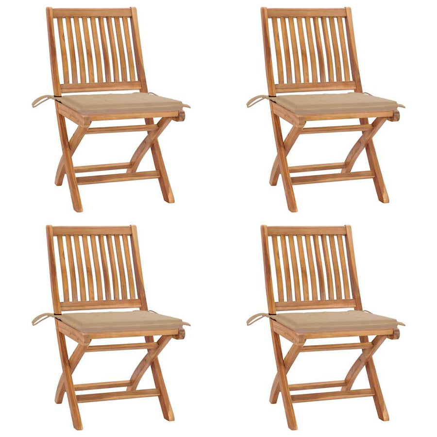 Tuinstoelen 4 st inklapbaar met kussens massief teakhout