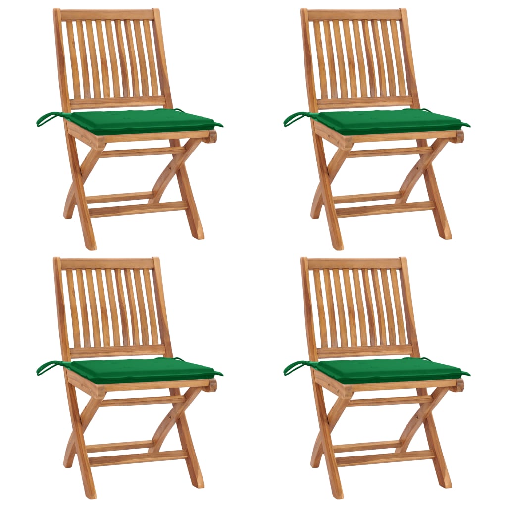 Tuinstoelen Inklapbaar Met Kussens Massief Teakhout Groen 1