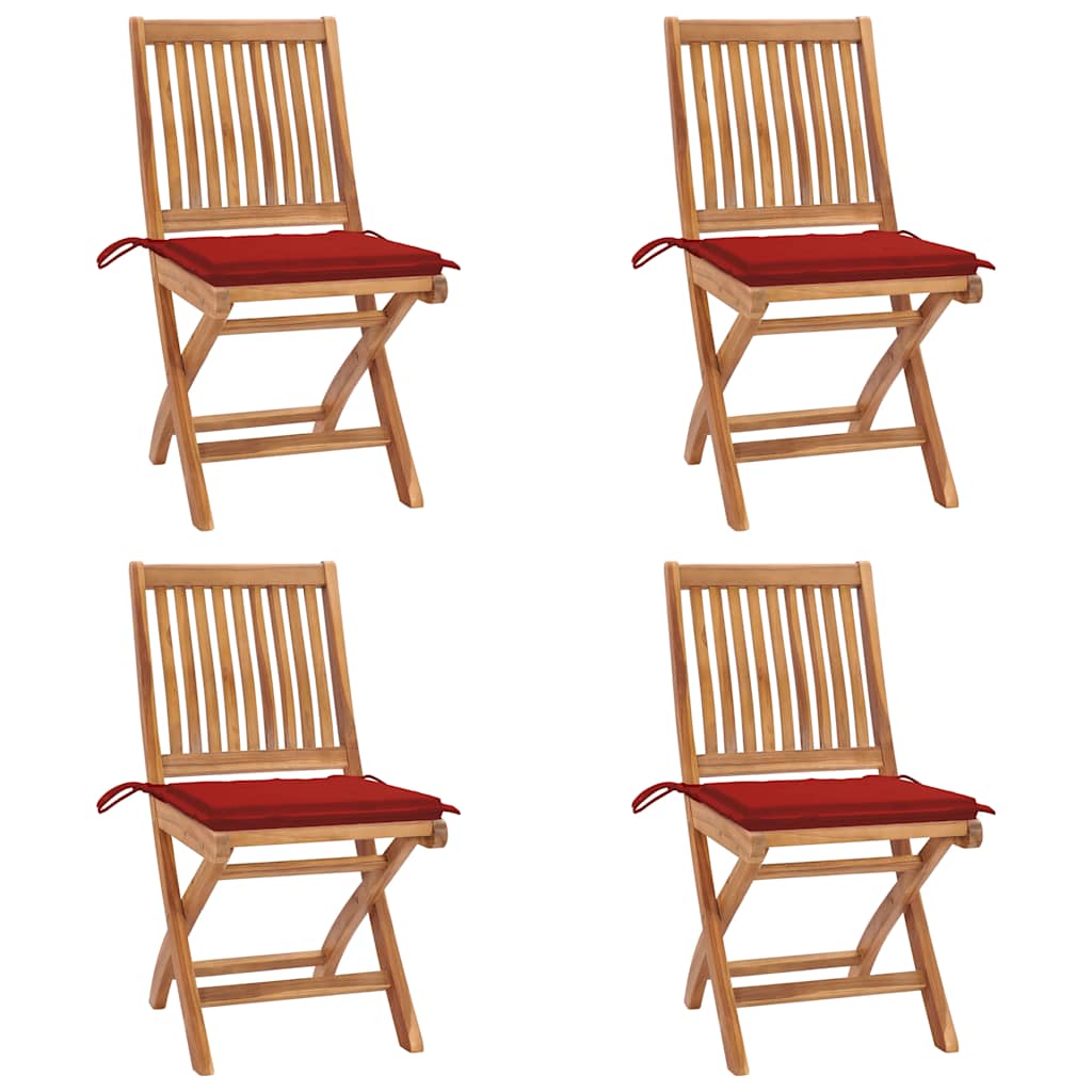 Tuinstoelen Inklapbaar Met Kussens Massief Teakhout Rood 1