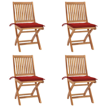 Tuinstoelen Inklapbaar Met Kussens Massief Teakhout Rood 1