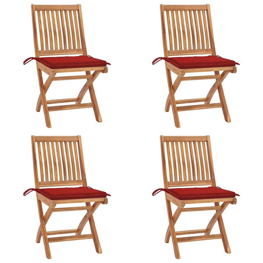 Tuinstoelen Inklapbaar Met Kussens Massief Teakhout Rood 1