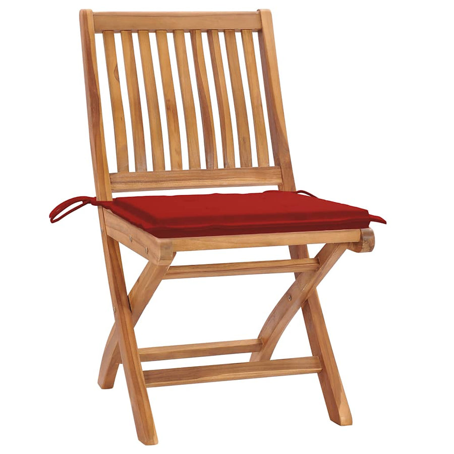 Tuinstoelen Inklapbaar Met Kussens Massief Teakhout Rood 1