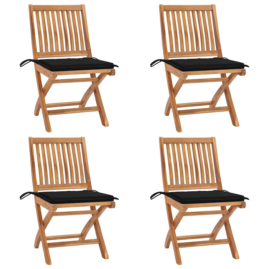 Tuinstoelen 4 st inklapbaar met kussens massief teakhout