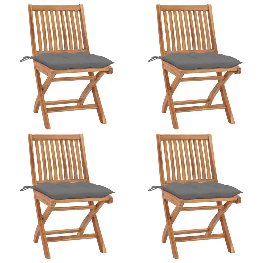 Tuinstoelen Inklapbaar Met Kussens Massief Teakhout Grijs 1 4