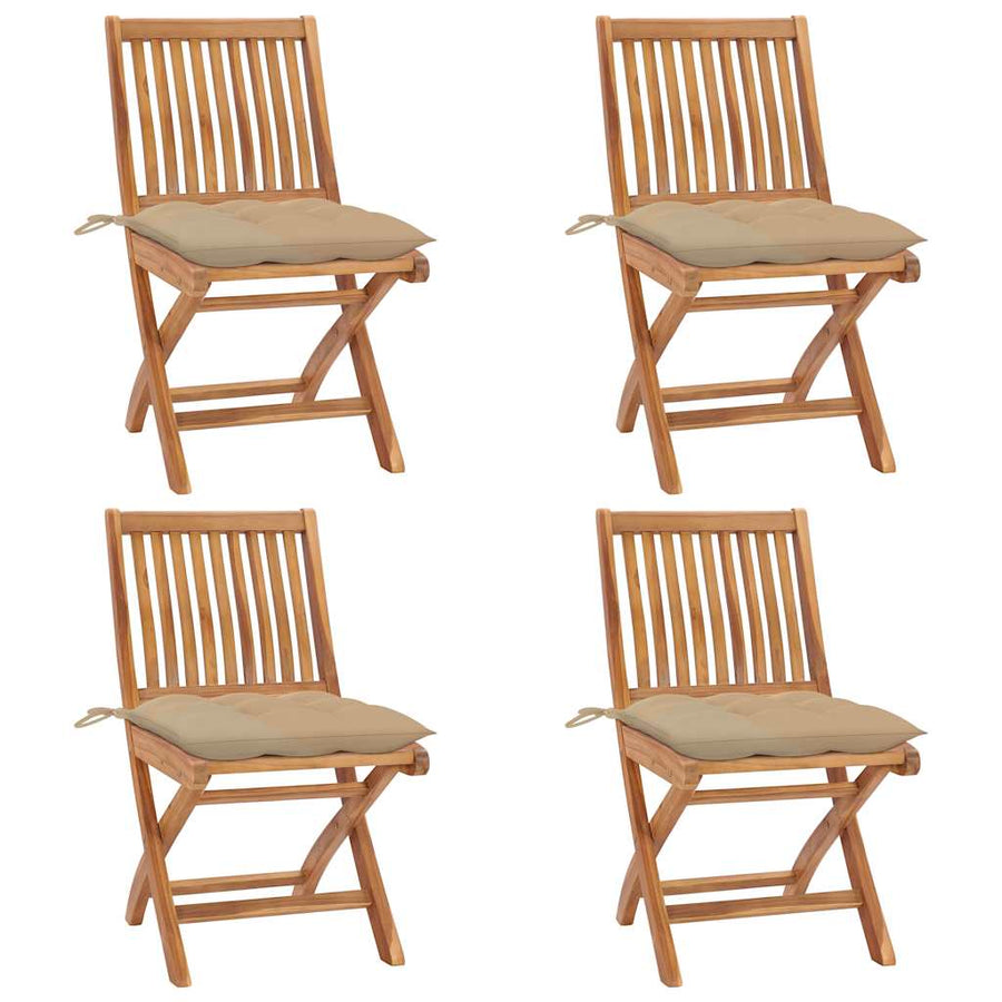 Tuinstoelen Inklapbaar Met Kussens Massief Teakhout Beige 1
