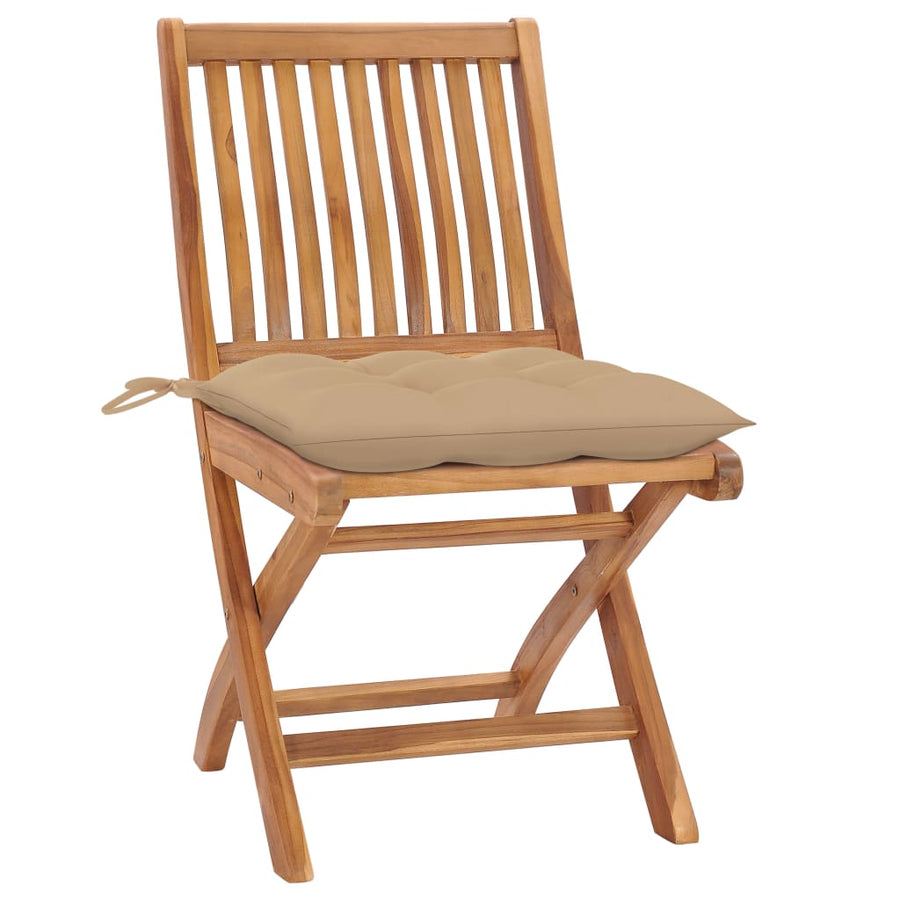 Tuinstoelen Inklapbaar Met Kussens Massief Teakhout Beige 1