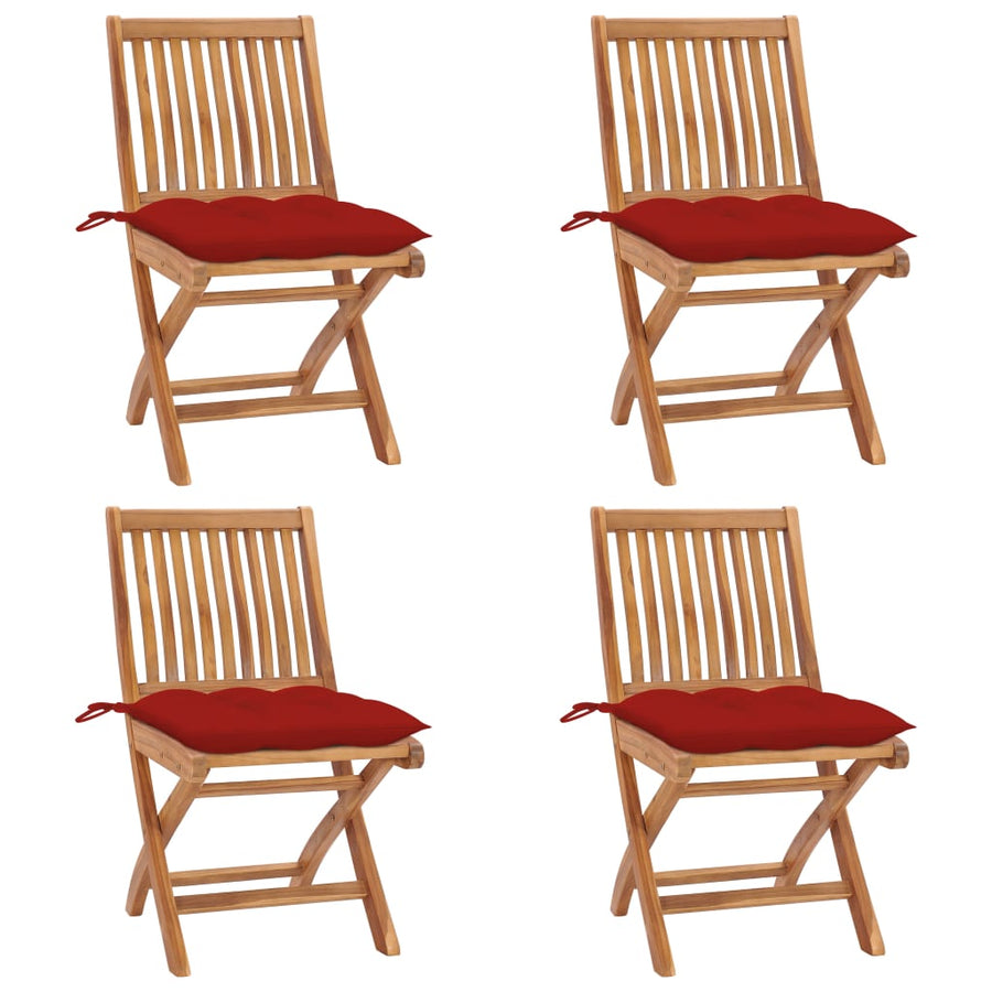 Tuinstoelen Inklapbaar Met Kussens Massief Teakhout Rood 1