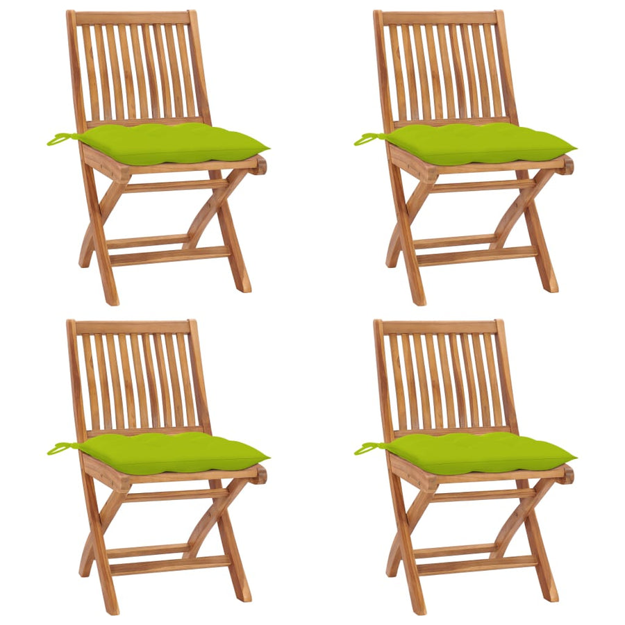 Opklapbare stoelen met kussens, 4 stuks, massief teakhout