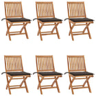 Tuinstoelen 6 stuks massief teakhout inklapbaar met kussens