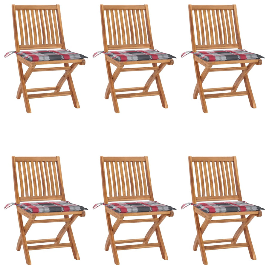 Tuinstoelen 6 st inklapbaar met kussens massief teakhout