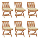 Garden chairs, 6 pcs, foldable, with cushions, solid teak wood