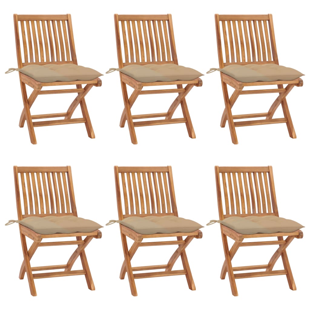 Tuinstoelen 6 St Inklapbaar Met Kussens Massief Teakhout Grijs