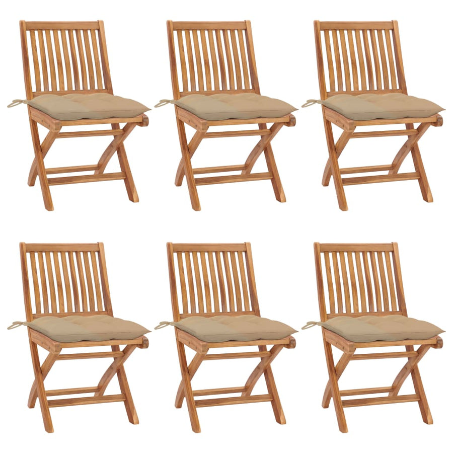 Tuinstoelen 6 St Inklapbaar Met Kussens Massief Teakhout Grijs