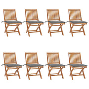 Tuinstoelen 8 st massief teakhout inklapbaar met kussens grijs