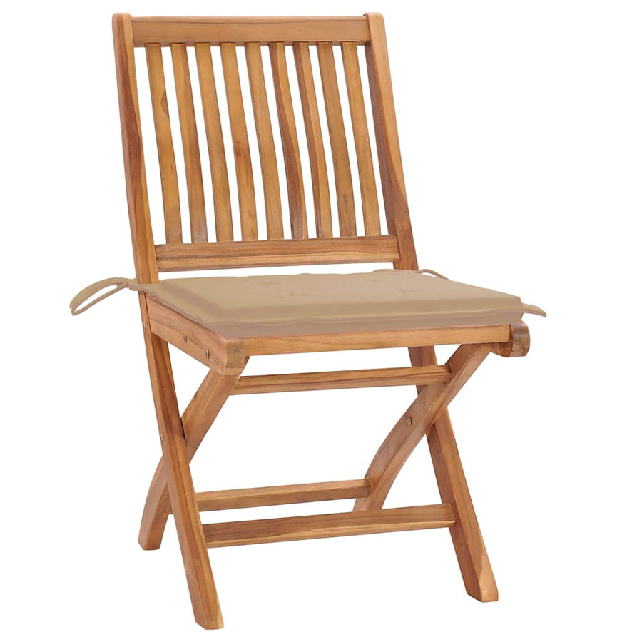 Tuinstoelen Inklapbaar Met Kussens Massief Teakhout Beige 1