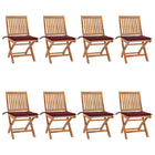 Garden chairs, 8 pcs, foldable, with cushions, solid teak