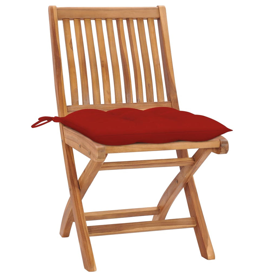Tuinstoelen Inklapbaar Met Kussens Massief Teakhout Rood 1