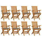 Garden chairs 8 pcs with grey cushions solid teak wood