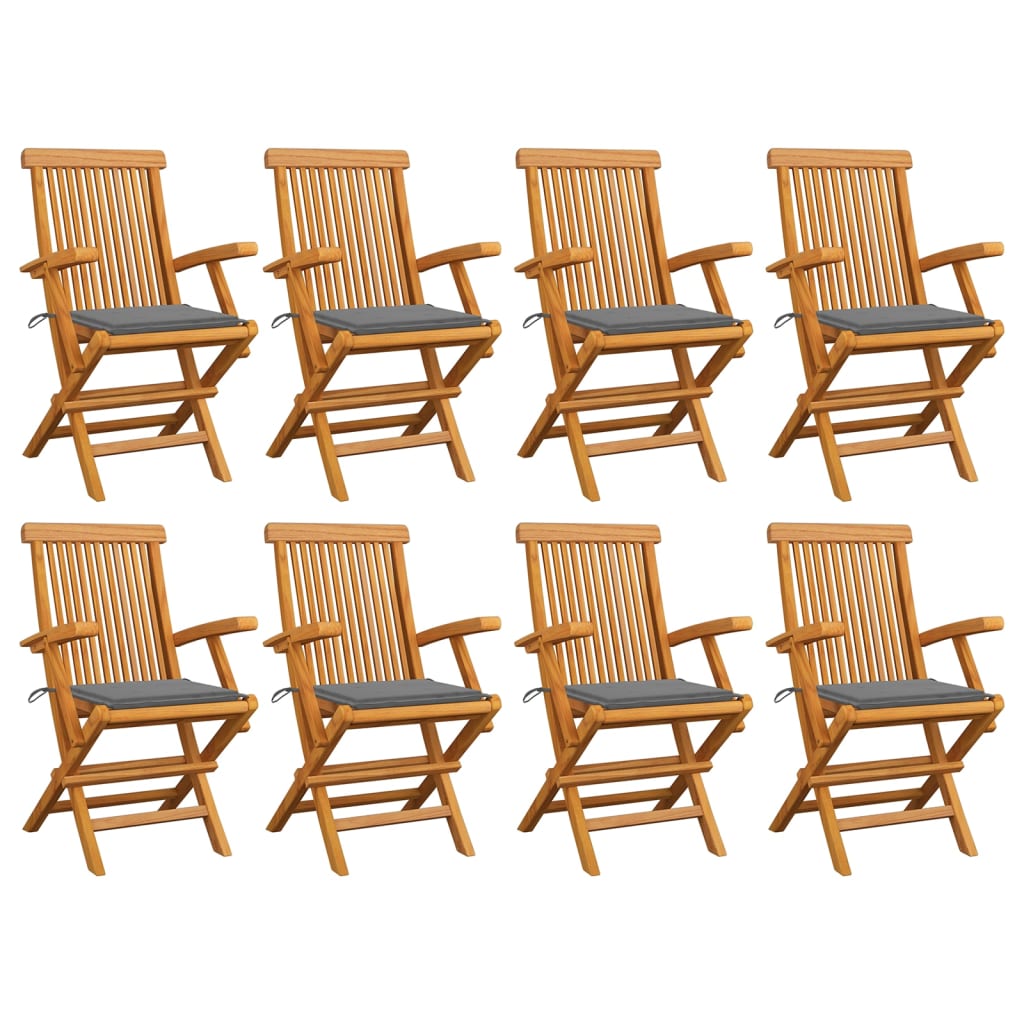 Tuinstoelen Met Grijze Kussens Massief Teakhout 8 Grijs