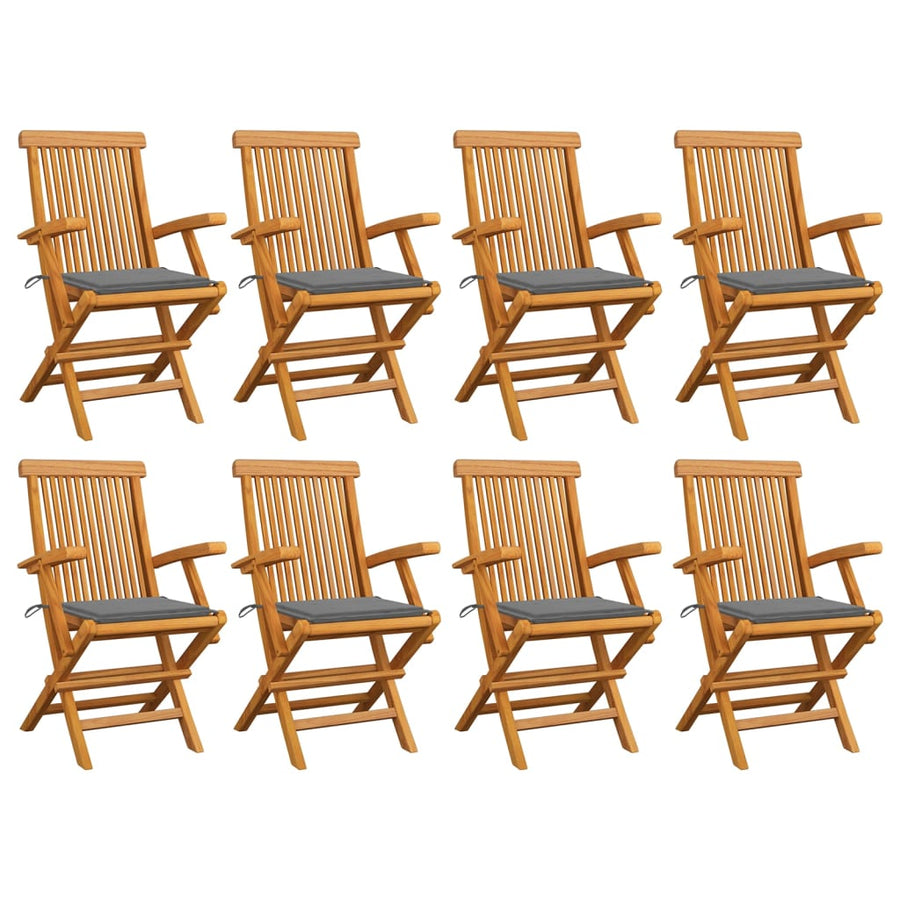Tuinstoelen Met Grijze Kussens Massief Teakhout 8 Grijs