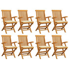 Garden chairs 8 pcs with cream-coloured cushions solid teak wood