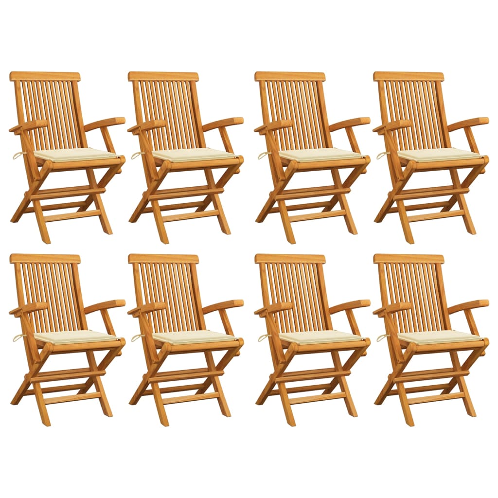 Tuinstoelen 8 St Met Crèmekleurige Kussens Massief Teakhout