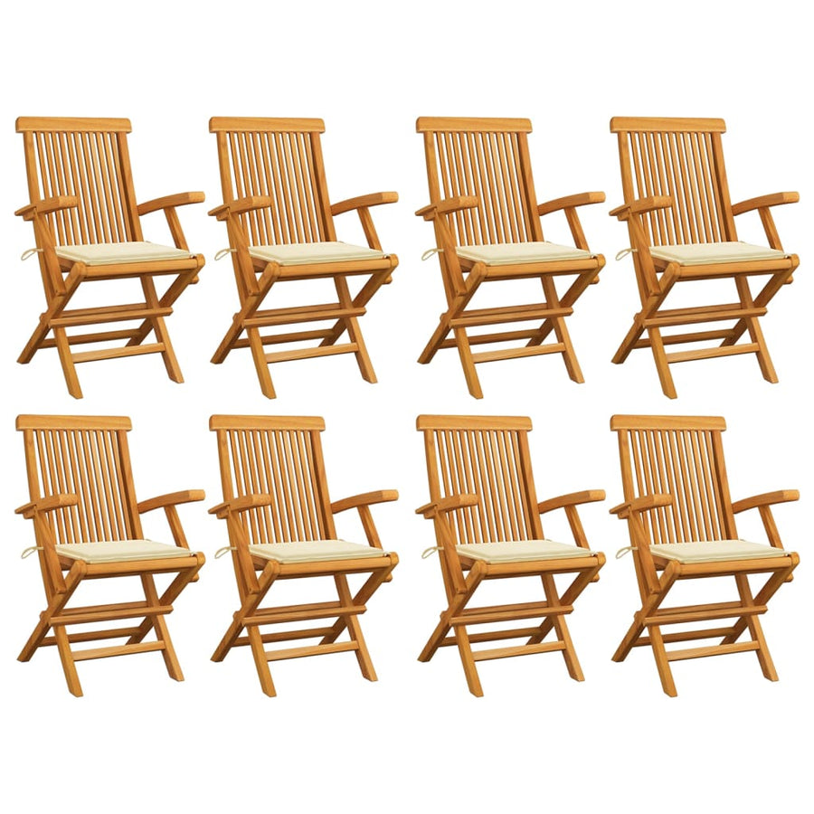 Tuinstoelen 8 St Met Crèmekleurige Kussens Massief Teakhout