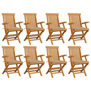Tuinstoelen set van 8 massief teakhout met kussens