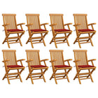 Tuinstoelen massief teakhout set van 8 rood inklapbaar