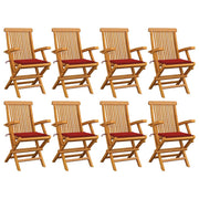 Tuinstoelen massief teakhout set van 8 rood inklapbaar