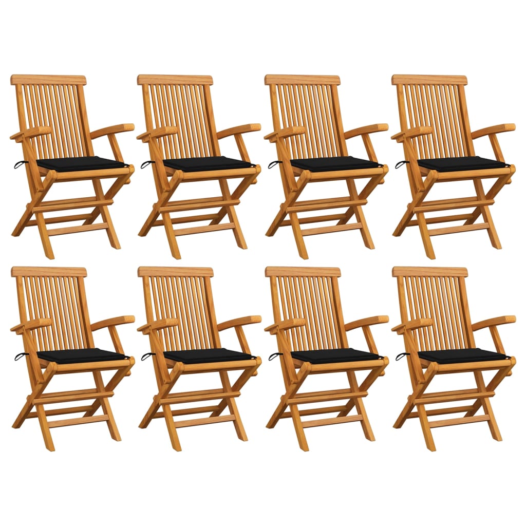 Tuinstoelen 8 St Met Zwarte Kussens Massief Teakhout 1