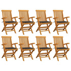 Tuinstoelen 8 st massief teakhout met taupe kussens
