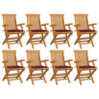 Garden chairs 8 pcs with wine red cushions solid teak wood