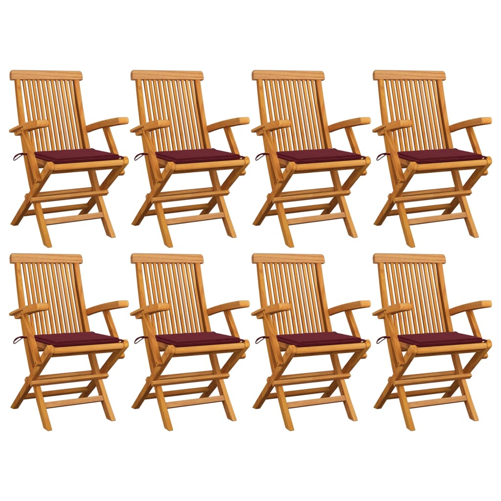 Tuinstoelen 8 St Met Wijnrode Kussens Massief Teakhout Wijnrood
