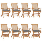 Garden chairs 8 pcs with grey cushions solid teak