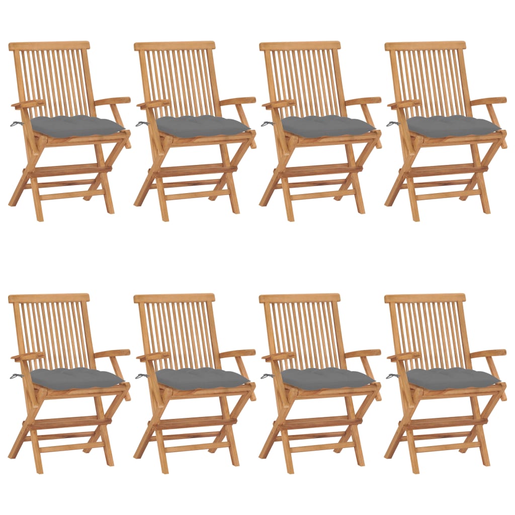 Tuinstoelen Met Grijze Kussens Massief Teakhout 8 Grijs